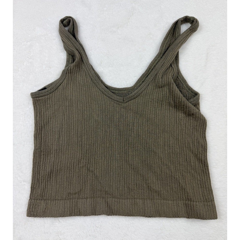 Out From Under Womens Olive Green Ribbed Cropped Tank Top Small